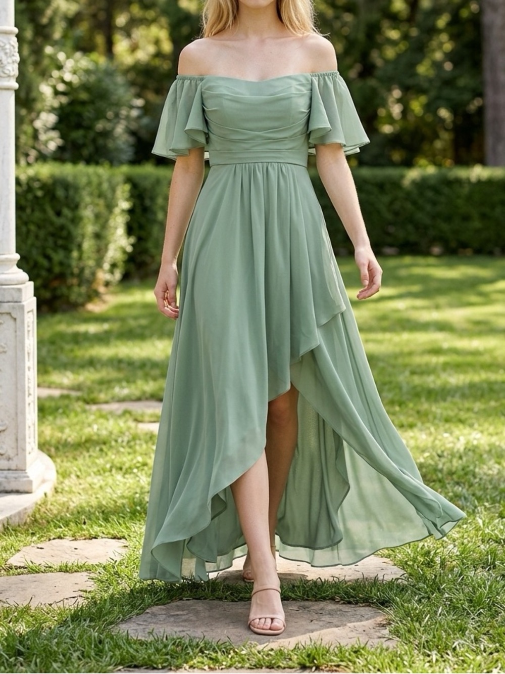 Off-Shoulder Sage Green Dress